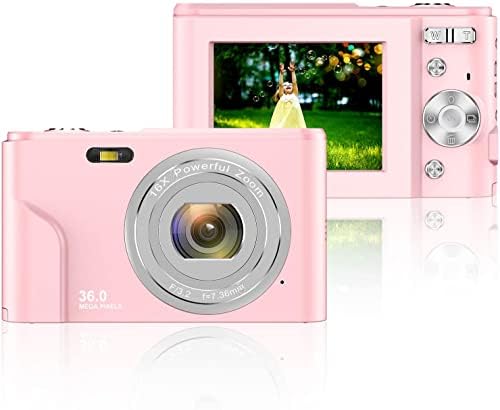 Digitalna kamera, Aoregre FHD 1080p 36.0 MP vlogging kamera sa 16x digitalnim zumom, LCD ekran od 2,4 inča, kompaktna Mini mala kamera poklon za tinejdžere, djecu, studente
