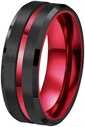 RoyalKay 8mm crveni crni volfram prsten za vjenčanje muškarci žene mat finiš crveni žljebovi ugravirani