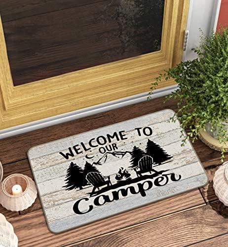 MIXDING Welcome to Our Camper Forest Mountain campfire Mat za ulazna vrata 17x30 inčni otirači dekor, početna Rv Travel Ulazna vrata trijem vanjski unutarnji ukrasi