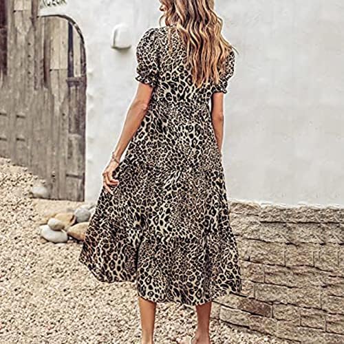 Ženska Boho cvjetna Leopardova haljina ljetni Ruffle kratki rukav boemski sarafan trendi višeslojne haljine maxi