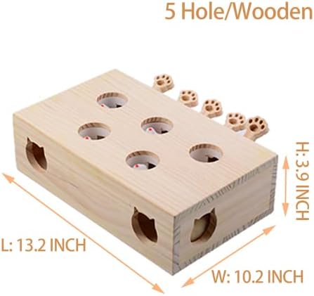FOOPOMARY igračke za mačke, udarajte kutiju od krtica od punog drveta interaktivne igračke za mačke u zatvorenom prostoru mačke pas pas štene Pet Puzzle Igrajte zabavnu igru hvatanja miševa, 5 rupa / drvena
