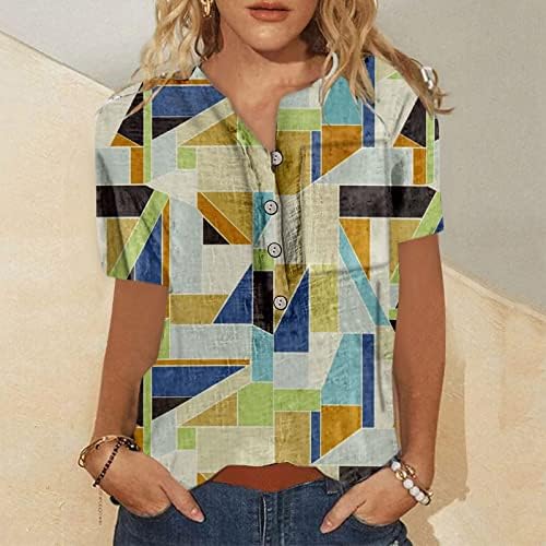 Plus size Tops for Women Printed Summer T Shirt Button okrugli vrat kratki rukav T-Shirt pulover Casual Dressy