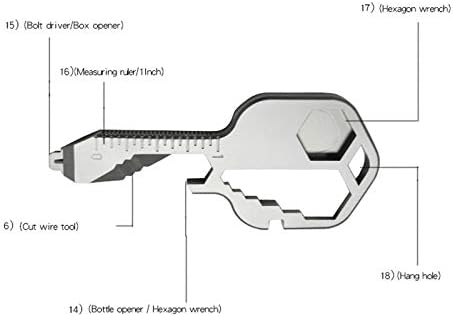 LHEVEN 24 u 1 ključ sa više alata,džepni alat za univerzalne funkcije gadžeta,privjesak za ključeve od nehrđajućeg čelika Multi-alati za odvijač, otvarač za flaše, bušilica, rezač kutija, Ključ, Ključ ravnala