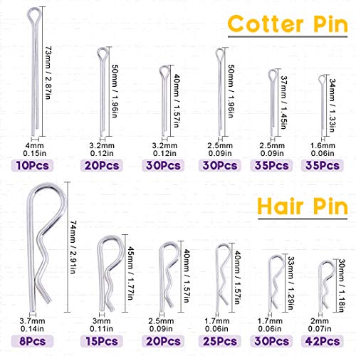 Swpeet 110pcs 304 Cotter od nehrđajućeg čelika i 300pcs pocinčani čelični Cotter Pin za kosu