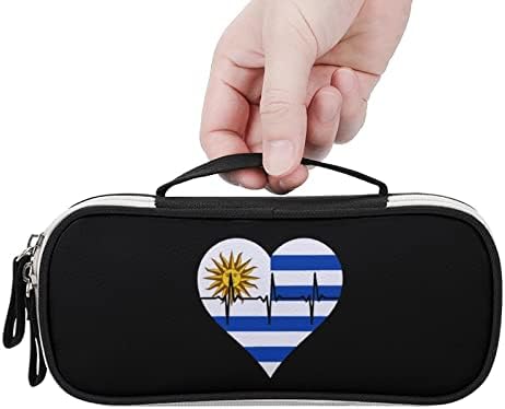 Love Uruguay Heartbeat pencil pen Case Portable Pen Bag with Zip Travel Makeup Bag Stationery Organizers for
