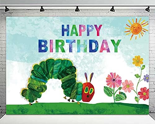 Crtani film vrlo gladni mali zeleni Caterpillar Banner za Sretan rođendan Banner pozadina insekti