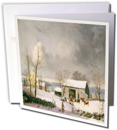 3drose Vintage zimska scena u štali-čestitka, 6 x 6 inča