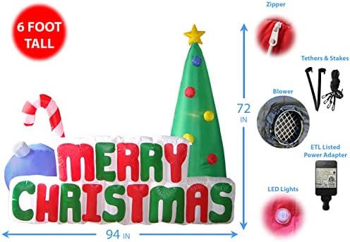 Dva Božić Party Dekoracije Bundle, uključuje 5 stopa visok osvijetljeni Božić napuhavanje Santa Claus sa slatka psa, i 6 stopa visok Sretan Božić drvo sa Candy Cane & ukrasi