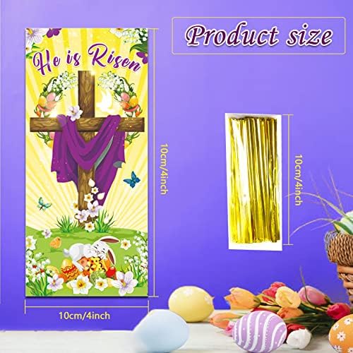 120 komada plastičnih Easter Treat torbe-inspirativan on je Risen znak Clear celofan Cookie Egg Candy Goody Uskrs poklon torbe sa 120 zlato Twist za Uskrs temu Biblija School party Favor