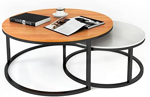 ODIKA moderni okrugli stolići za gniježđenje za dnevni boravak, 2-dijelni Set za uštedu prostora sa smeđim