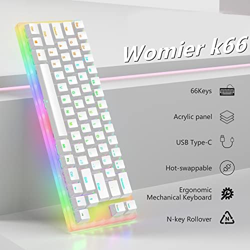 Womier K66 60% mehanička tastatura, vruća zamjenska žičana RGB tastatura sa pozadinskim osvjetljenjem, Gateron Switch akrilna tastatura za igre za PC PS4 Xbox