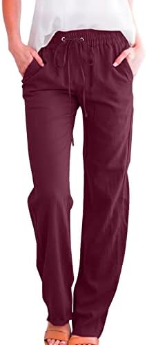 Ethia ženske posteljine posteljine ravne noge visokog struka modne posteljine nacrtač sa džepovima Ženske elastične strugove