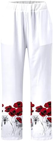 Pamučne lanene hlače za žene ljetne Ležerne kapri hlače s džepovima visokog struka udobne hlače na plaži maslačak