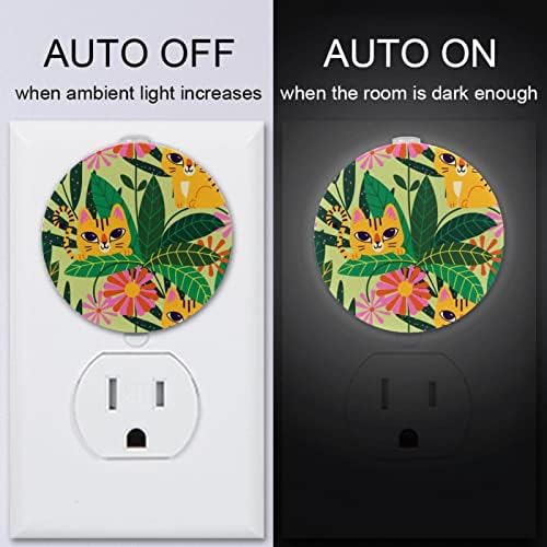 2 paket Plug-in Nightlight LED noćno svjetlo sa senzorom sumraka do zore za dječiju sobu, rasadnik, kuhinju, hodnik Crtić Tigrovi tropski Cvjetni listovi
