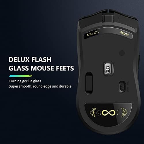 DeLUX M800pro 3395 bežični miš za igranje, sa Paw3395 senzorom 26000DPI, Tri-Mode, Huano Pink prekidačima, baterijom od 80 sati, mat UV premazom, laganom 72g, dolazi sa staklenim klizaljkama i trakom za držanje