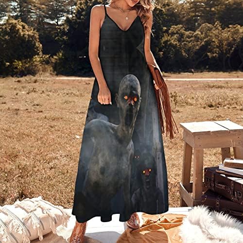 Zombiji probude ženske ljetne haljine bez naramenica sarafani s V izrezom bez rukava