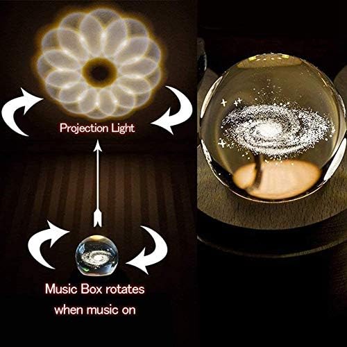 Liuzh Light-3D Crystal Ball Music Box Svjetlos rotacijski muzički box-Wood Base Najbolji poklon