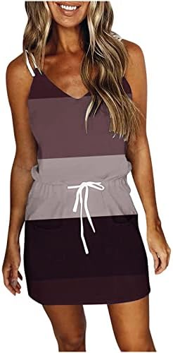 Mini haljina za ženske plaže casual sandress boho tie-dye stripe zavoj bez rukava bez rukava s kratkim