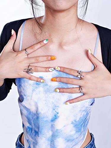 Narandžasta presa na noktima kratki, GLAMERMAID Squoval lažni nokti okrugli sa dizajnom crtića, kratki