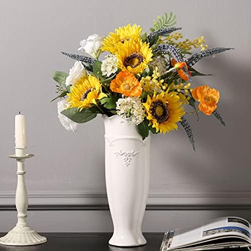 HJN keramička vaza-cvjetna vaza za centri za centri, moderna seoska kuća za domaću dekor vazu, ručno rađena bijela vaza za ukrašavanje doma / ulaz / ulaz / mantel / polica / polica-polica-valovita tekstura