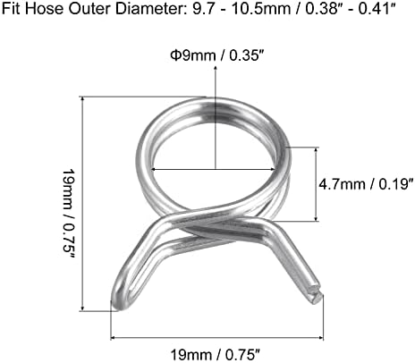 Uxcell dvostruka žičana opružna obujmica za crijevo, 20kom 304 nerđajući čelik 9mm Unutrašnji prečnik 9.7 mm-10.5 mm od crijevo za gorivo silikonska cijev opružne kopče