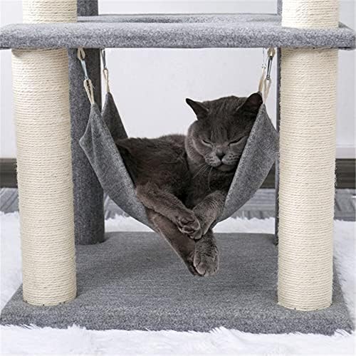 KKVEE Cat Tree 52 inča višeslojna moderna drvena kula za mačke sa Visećom mrežom i stubovima za grebanje i stanom za mačke za odrasle mačke