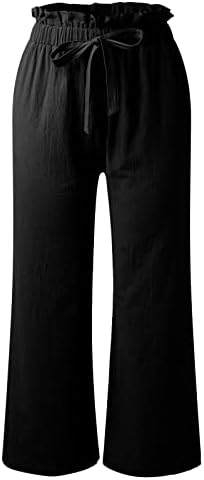 Ljetne Ležerne pamučne platnene pantalone za žene labave pantalone sa širokim nogavicama visokog struka sa džepovima udobnim donjim dijelom