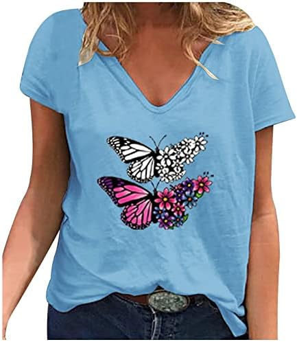 Ženska majica jesen ljeto 2023 kratki rukav pamuk V vrat grafički Brunch labavi kroj majica za tinejdžerke