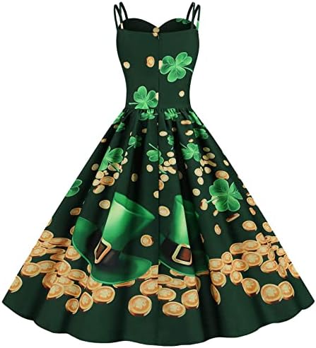 Ženske Vintage haljine iz 1950-ih elegantna haljina za zabavu bez rukava sa zelenim djetelinom sa printom koktel Swing Dan Svetog Patrika