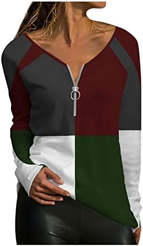 Ženska kauzalna posada Zip up pulover dugih rukava nepravilne prugaste geometrijske bluze za ispis