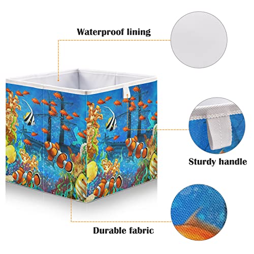 Coral Reef Life Cube Storage Bin sklopive kocke za odlaganje vodootporna korpa za igračke za kocke kante za organizatore za rasadnike ormar za djecu polica za igraonicu uredska knjiga-15, 75x10, 63x6, 96 in
