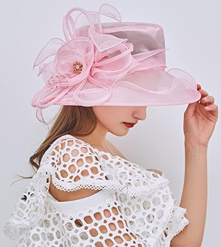 Tlmnu Organza Fascinator šešir - ženski vjenčani šešir sa širokim obodom