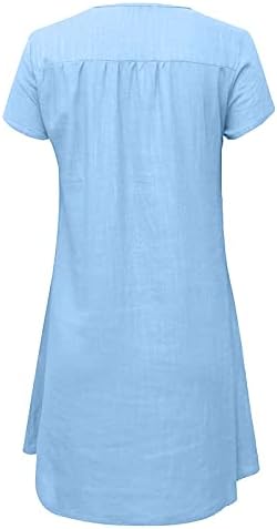 Ženske T shirt haljine ljetna pamučna lanena haljina V izrez kratki rukav Mini haljina Casual Oversized haljina