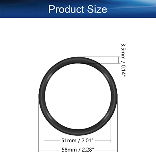 Bettomshin 5pcs nitril gume O-prstenovi, 58 mm od 51mm ID 3,5 mm širina, metrička buna-nitrilna brtva za brtvu za brtvu za slavinu za puštač u plivovod za ublažavanje hidrauličnog cjevovoda crna