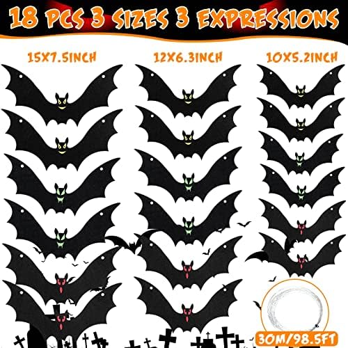 18 komada Halloween Hanging Bats dekoracije vanjski Halloween veliki Bat Lawn Yard dekoracije leteći