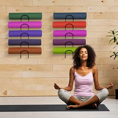 Wallniture Moduwine Yoga Mat stalak za odlaganje, stalak za peškire sa kukama za kaiš za jogu, trake za otpor za kućnu teretanu i Studio, 5-slojni metalni Crni