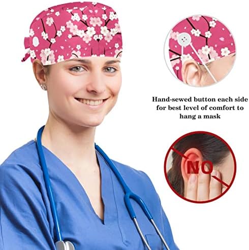 Ružičasti poppies Radni šešir Podesivi kape za piling sa tipkama i luk kosu za medicinsku medicinsku medicinsku medicinsku medicinsku sestru i doktore