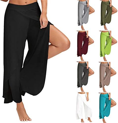 Andongnywell ženske labave Palazzo pantalone prorezane širokim nogama Casual Yoga trenirke pantalone Lounge Joggers pantalone