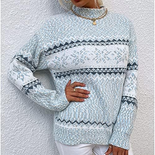 UODSVP ženske džempere pletiva s božićnim pahuljicama pola kornjača džemper kabela pletena