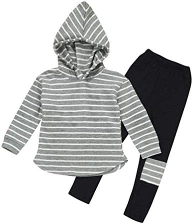 Modntoga Toddler Kids Girl Striped dugih rukava HOODIE HLAČE odijelo zimske dukseve za 2-6y