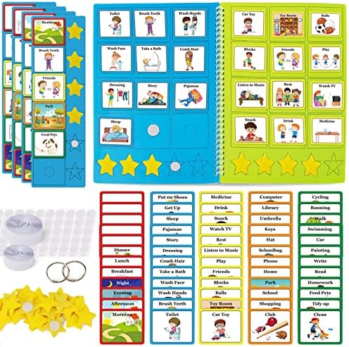 beetoy Visual raspored kartice za djecu s autizmom, početna posao grafikon rutinske kartice autizam materijala za učenje sa 1 raspored knjiga i 30 žute zvijezde za kod kuće, škola & u zajednici