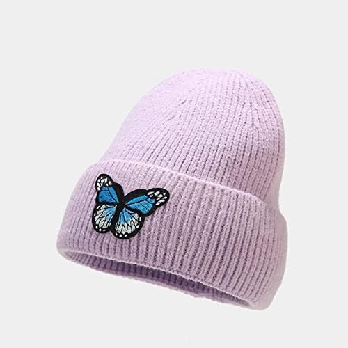 Žene vezeni leptir toplo kukičanje zimski pleteni Ski Slouchy Caps šešir ženski šeširi za jesenske sportske kape ljubičaste
