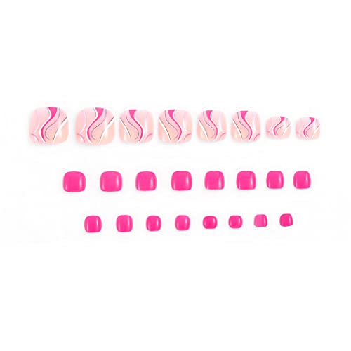 Sethexy Pink Press on toe Nails Swirl Designs Acrylic Fake Toenails Glossy Artificial Toenails