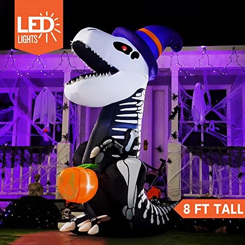 Joiedomi Halloween 8 FT skelet na naduvavanje dinosaurus sa ugrađenim LED diodama raznese gumenjake sa bundevom