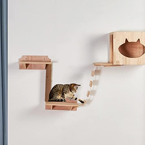 LEPSJGC penjački okvir za mačji most Drvo kućni ljubimac mačka na drvetu krevet viseća mreža Sisal stub za grebanje mačka izdržljiv namještaj mačka igračka na zid