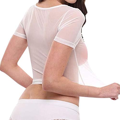Plus Veličina zeka kostim seksi rukav Casual vrhovi pogledajte kroz ženske mreže Crop Sheer Shirt kratki Top