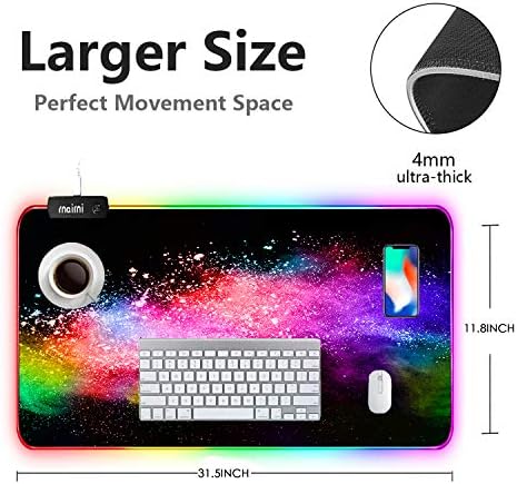 Proširena RGB podloga za miš za igre, izuzetno velika podloga za miševe za igre, vodootporna Kancelarijska prostirka sa režimom osvetljenja 10, za PC računar RGB miš sa tastaturom-31.5 x 11.8 x 4mm