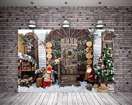 20x10ft Vanjska scena Holiday Party Božić Photo pozadina drvena vrata i prozori Santa Claus snjegović božićno