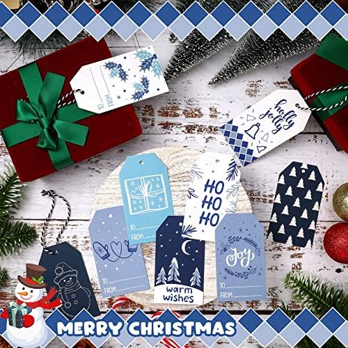 240 kom zimskih papira poklon oznake božićne oznake oznake sa gudačkim plavim bijelim poklon oznakama za DIY Craft Xmas Holiday Dekoracije za zabavu, 12 dizajna