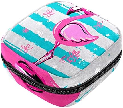 Torba za period, torba za skladištenje sanitarne salvete, torbica za period, Travel Makeup torba, dobrodošli Pink Flamingo Blue Stripes uzorak